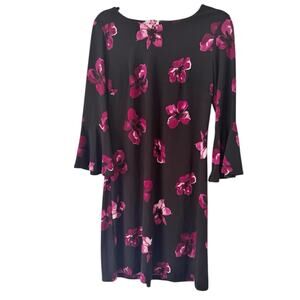 NWT Tommy Hilfiger Black Long Sleeve Purple Floral Shift Dress Size 8